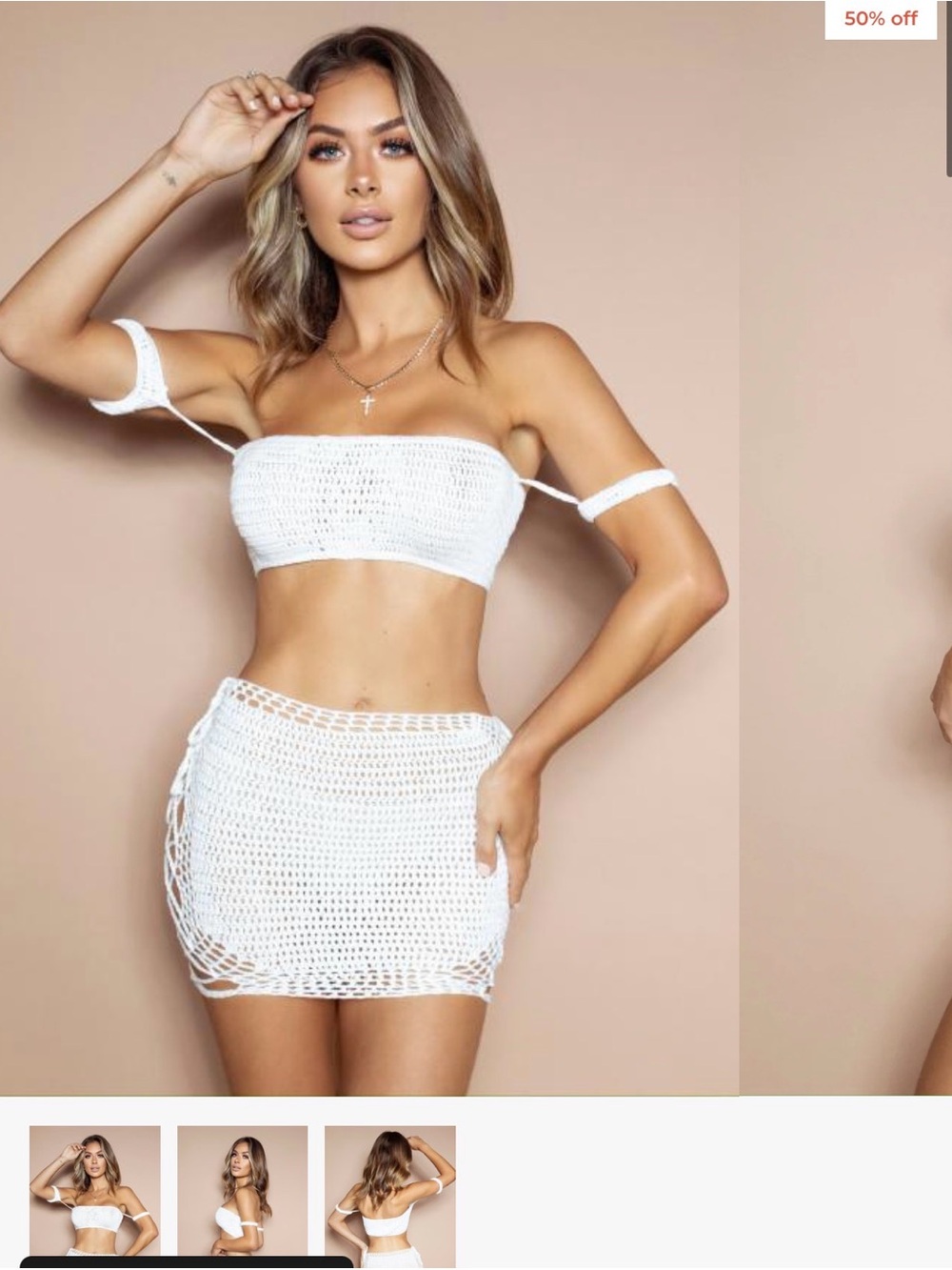 Lemon Lunar White Crochet  top and skirt Set